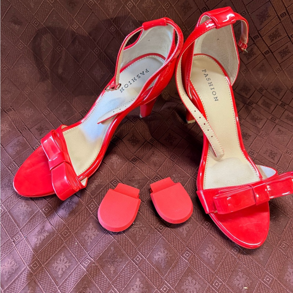 Pashion Footwear Red Patent Bow Ankle-Strap Heels